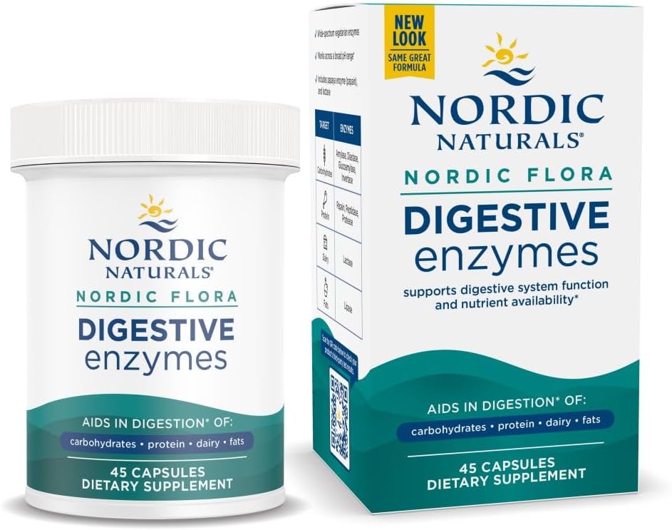 Nordic Naturals Nordic Flora Enzymes digestifs - 45 capsules - Fonction digestive, optimise la disponibilité des nutriments - Non-OGM - 45 portions