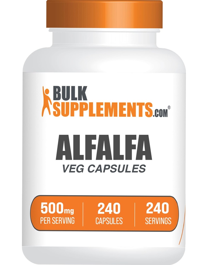 BulkSupplements.com Alfalfa Extract Capsules - Alfalfa Supplement, Green Superfood Supplement, Alfalfa Capsules - Glutenfrei, 1 Kapsel pro Servierung, 240 Veg Kapseln (Pack von 1)