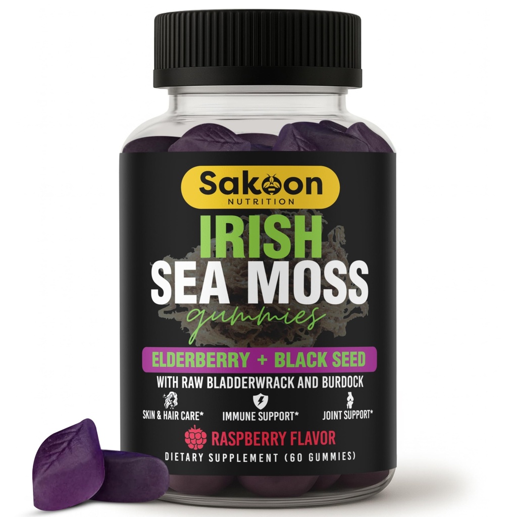 Gommies de mousse de mer irlandaise avec l'huile de mûre et de graine noire - Soutien général au bien-être