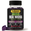 Irish Sea Moss Gummis mit Elderberry & Black Seed Oil - Gesamte Wellness-Unterstützung | Reich an Vitaminen, Raspberry Flavor | 60 Gummis