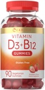 Carlyle Vitamin D3 + B12 Complex Gummies | 90 Count | Vegetarisch, Non-GMO und Glutenfreie Formel | Erdbeeren Geschmacksergänzung