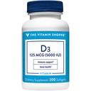 La vitamine Shoppe Vitamine D3 5000IU Softgel, soutient la santé osseuse et immunitaire, aide à la croissance cellulaire et à l'absorption du calcium, sans gluten et une fois par jour (200 Softgels)