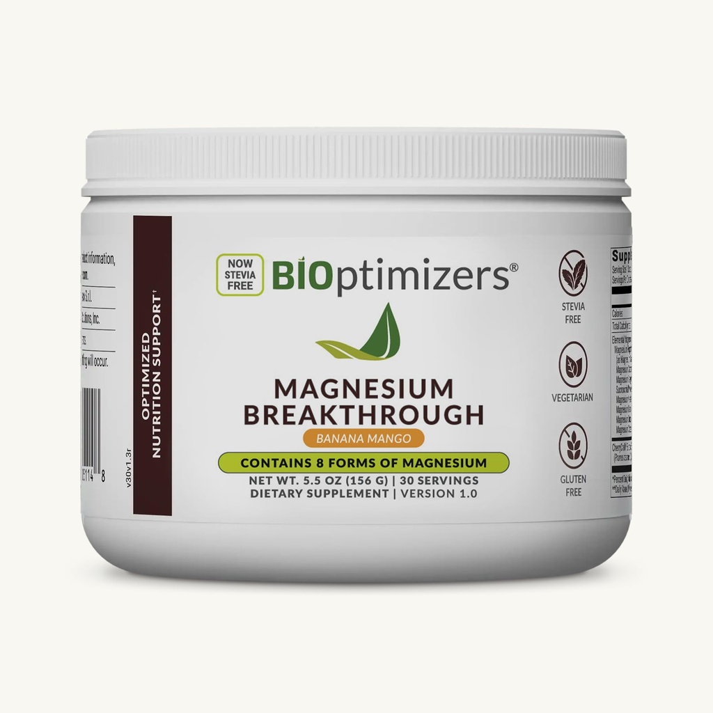 BIOptimizers Magnesium Breakthrough Drink - 8 Formen von Magnesium, Elektrolyten, Schlaf Gesundheit, Stress, Muskelrückgewinnung, Herzunterstützung | Glycinate, Citrate, Malate- Banana Mango