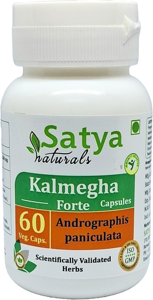 Kalmegha Forte Kapseln 500 mg. 60 Veg. Kapsel | Kalmegha (Andrographis Paniculata) Extrakt Kapseln für Männer und Frauen | Ayurvedische Kräuterergänzung / Heilmittel | 10:1 Forte (1 Flasche 60 Kapseln)