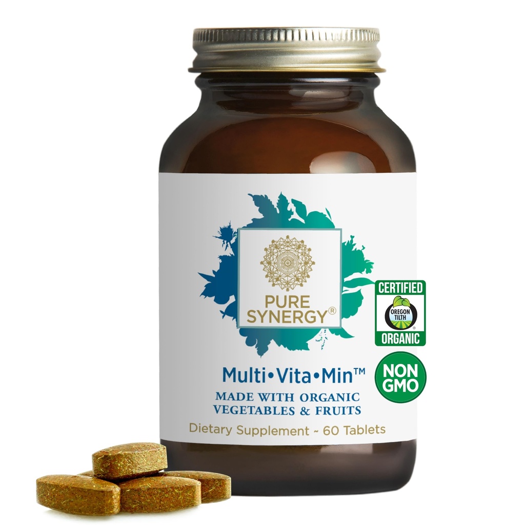 Multivitamine vegan faite avec des aliments organiques entiers. Supplément deux fois par jour pour les hommes et les femmes.