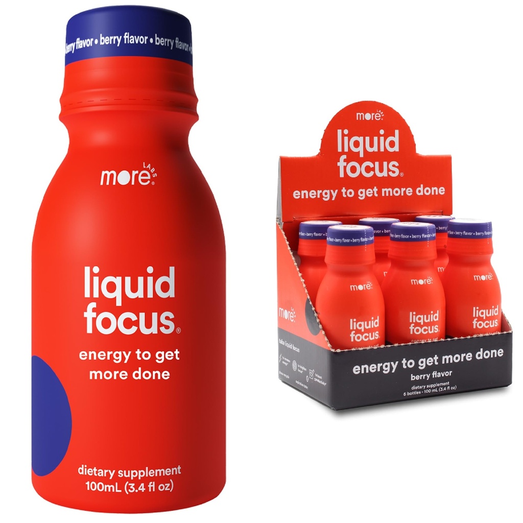 Plus Labs Liquid Focus, Nootropic Smart Drink avec des antioxydants puissants et des herbes Adaptogènes pour l'énergie et la concentration, 150mg caféine (paquet de 6)
