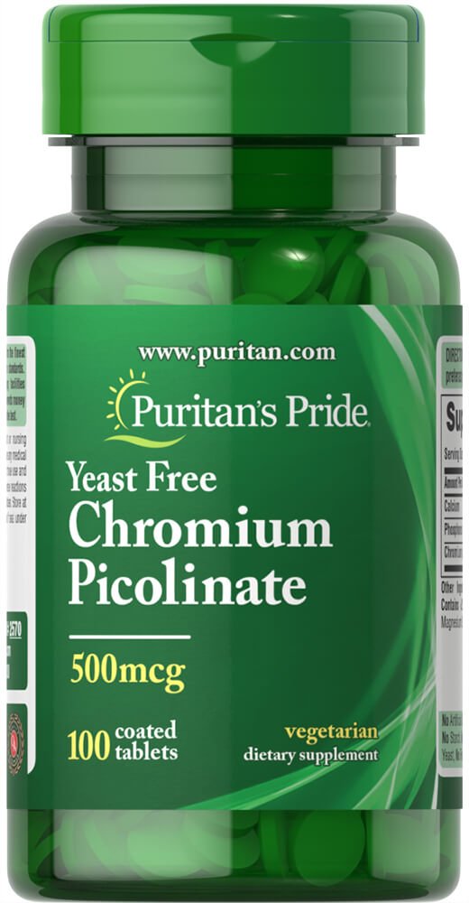 Puritans Pride Chromium Picolinate 500 Mcg Hefe frei, 100 Zähler