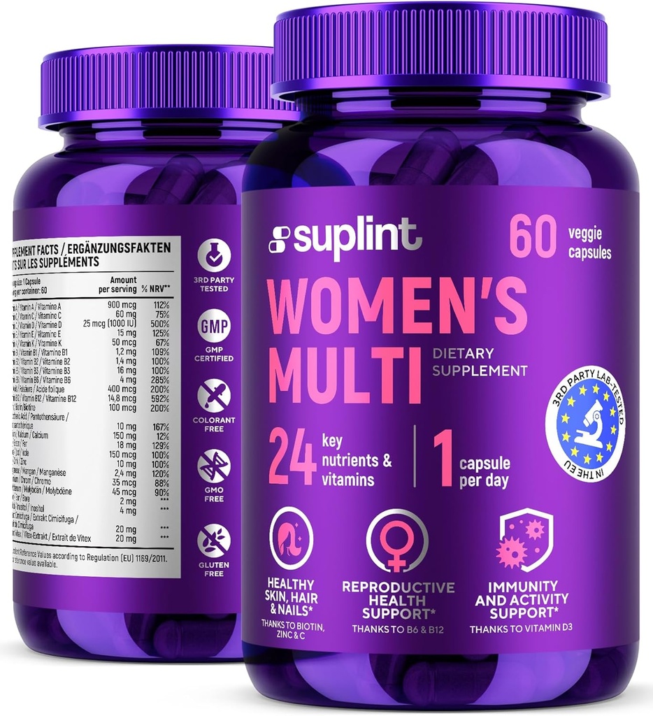 Multivitamin-Ergänzung für Frauen | Kompletter Komplex mit Vitamin A, C, D, E, B12, Zink & More | Haar, Haut & Nail Schönheit Vitamine | Reproduktions-, Aktivität & Immununterstützung Ergänzung | 60 Kapseln