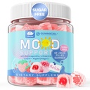 Ashwagandha Saffron Calm Gummis + Omega 3, L-Theanine & CoQ10 für Frauen Männer, Natürliche Beruhigung Happy Relax Gummies für Erwachsene, Mood Support Supplement Gummy, Strawberry Flavor, Sugar Free, Vegan, 60ct