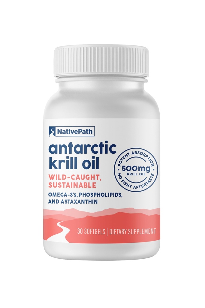 NativePath Wild-Caught Antarctic Krill Oil 500mg - Premium Astaxanthin 200mcg Phospholipid-Bound Omega-3 EPA DHA - Pure Formula GMP zertifizierte Dritte getestet - 30 Softgels