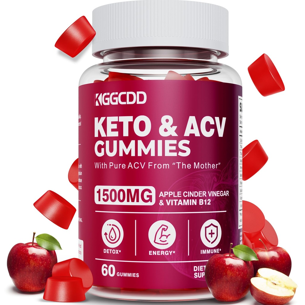 Keto ACV Gummies Advanced Weight Loss, Keto Gummy Supplement für Damen und Herren, mit 1500MG Apfel Apfel Apfel Apfelegar & Vitamin B12, Vegan & Non-GMO, Detox & Cleanse, Low-Carb, 60 Count