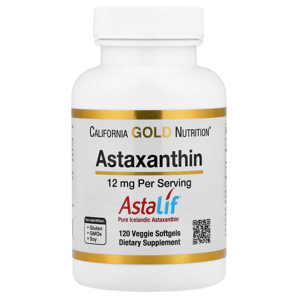 California Gold Nutrition Astaxanthine, antioxydant caroténoïde, AstaLif Pure Islanden biologiquement actif 99% isomère, 12 mg, 120 Veggie Softgels