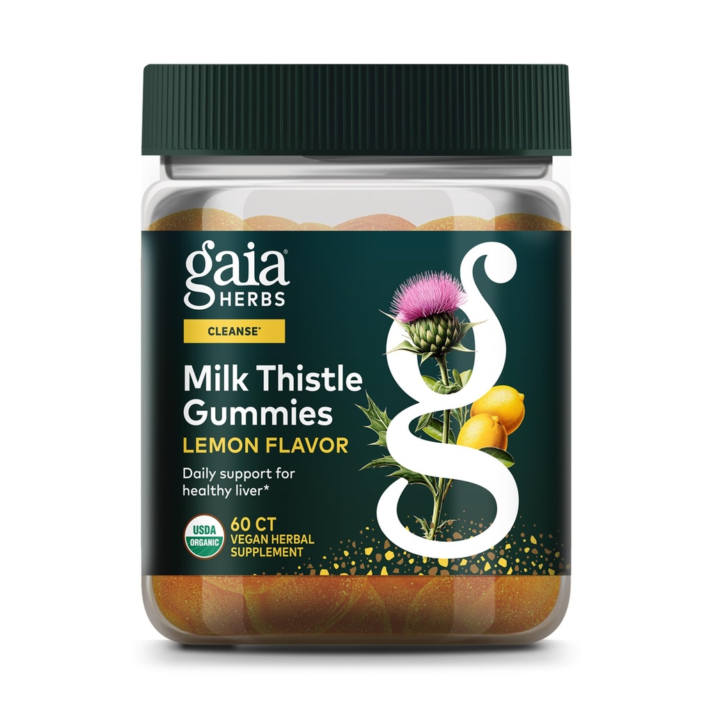 Gaia Kräuter Milchdistle Gummis - Kräuterergänzung mit Antioxidantien Eigenschaften für Leber Gesundheit & Leber Detox - Zitronenblüte - 60 Vegan Gummies