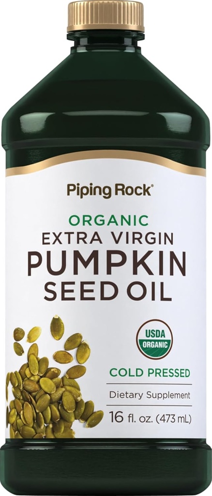 Piping Rock Kürbis Seed Öl Bio kalt gepresst | 16 Fl Oz | Extra Virgin, Non-GMO, Glutenfreie Ergänzung
