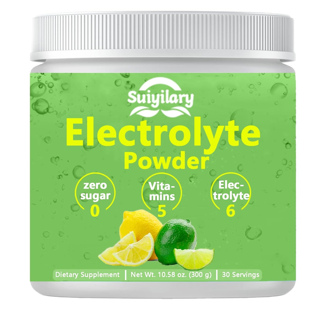 Elektrolyte Pulver Kein Zucker, Elektrolyt-Getränk-Mix, 5 Vitamine & 6 Elektrolyte, Keto Friendly, Kalium & Salz, Zuckerfreies Hydratationspulver, Zitronengeschmack 300g