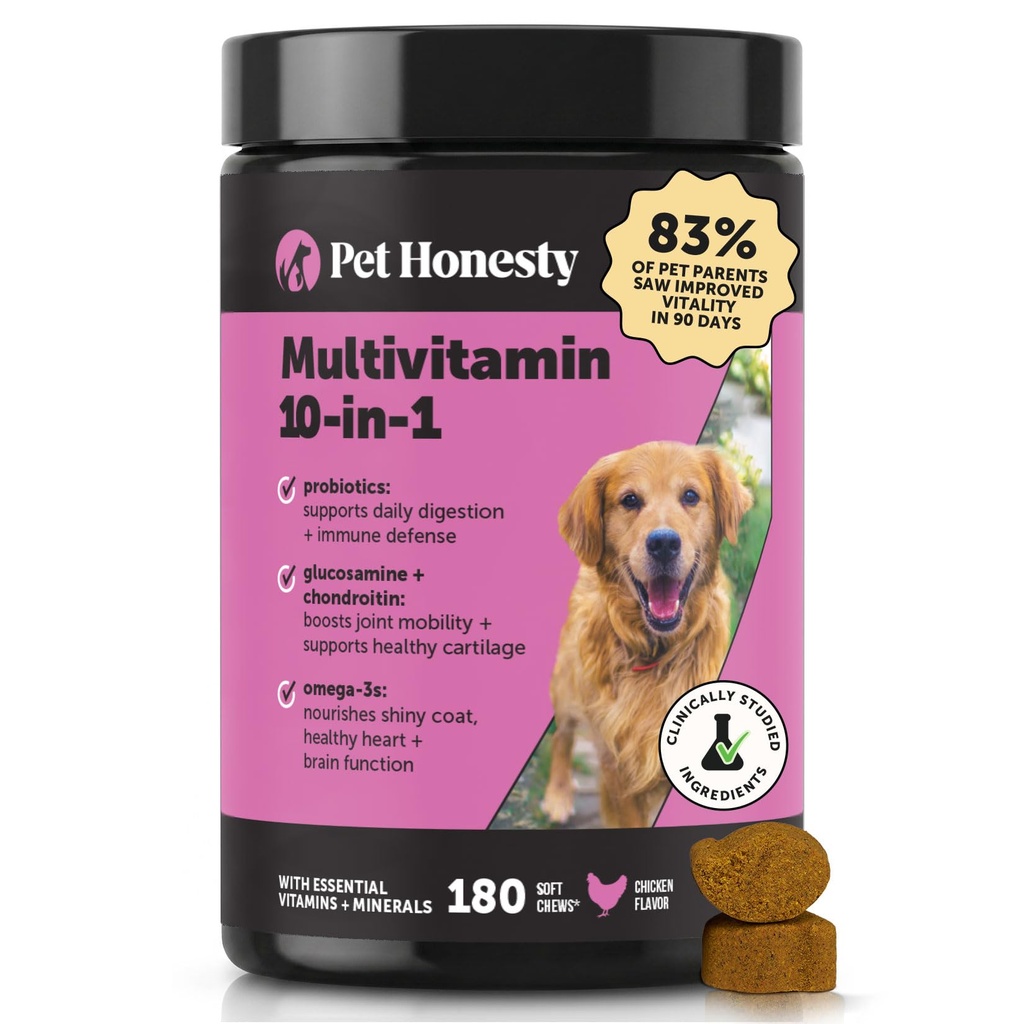 Hund Multivitamin - 10 in 1 Hund Vitamine für Gesundheit & Herz - Omega Fish Oil, Glucosamine & Probiotics - Hunde Vitamine und Ergänzungen für Haut und Mantel (Hähnchen 180 ct)