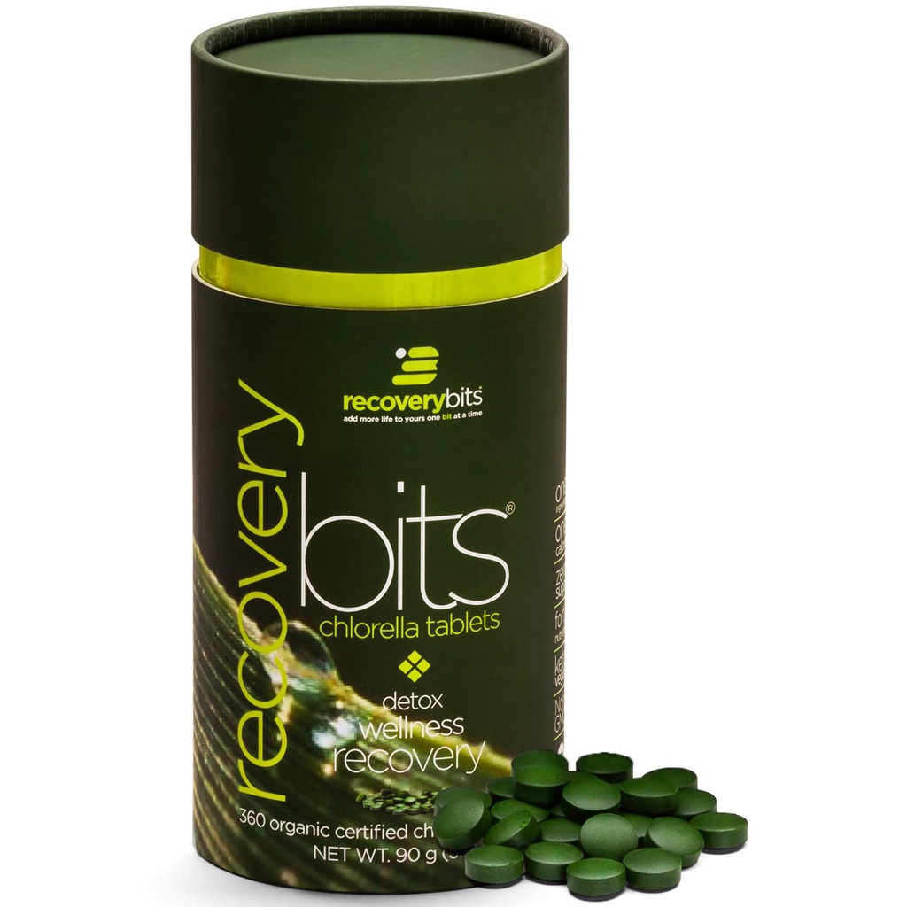 RECOVERYbits - Comprimés de Chlorelle Biologique - Superfood d'algues à base végétale - Chlorophylle - Mur cellulaire craqué - Énergie - Système immunitaire - Détox - Keto - Vegan - Non-OGM - Petite boîte - 360 comprimés
