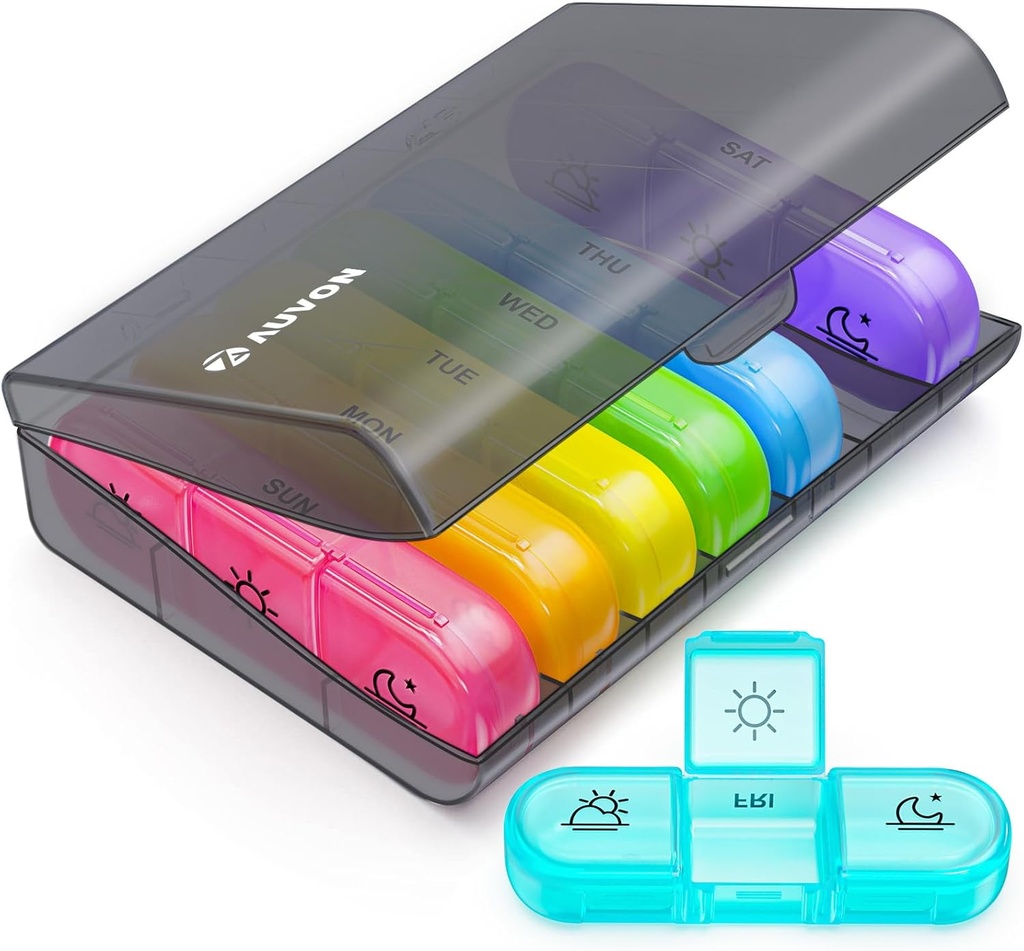 AUVON Weekly Pill Organizer 3 fois par jour, grande boîte à pilules de 7 jours 3 fois par jour avec contenant séparé, cas de pilule portable pour médicaments, vitamines, huile de poisson et suppléments