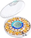 Daviky Automatic Pill Dispenser for Elderly with Alarm, 28-Day Electronic Locked Pill Box, Sound & Light Reminders for Medication, Vitamins, and Supplements（Orange）