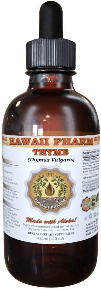 Extrait de thym liquide, Thym biologique (Thymus Vulgaris) Teinture, supplément à base de plantes, Hawaii Pharm, Fabriqué aux États-Unis, 4 fl.oz