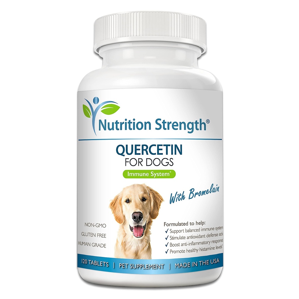 Quercetin für Hunde mit Bromelain zur Unterstützung des ausgewogenen Immunsystems, Förderung des Entzündungsreliefs & Antioxidans Aktivität, Quercetin für Hundeallergiker, 120 Kautabletten