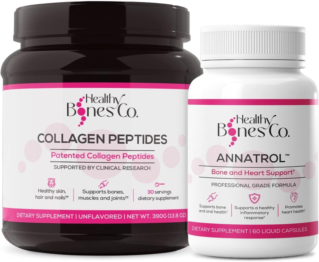 Annatrol Bone Support & FORTIBONE Collagen Peptide w/FORTIGEL, VERISOL - Komplette Knochen, Gelenk, Haut, Haare, Nägel & Stoffwechselunterstützung | 1 Monat Versorgung (Tub, 390g)