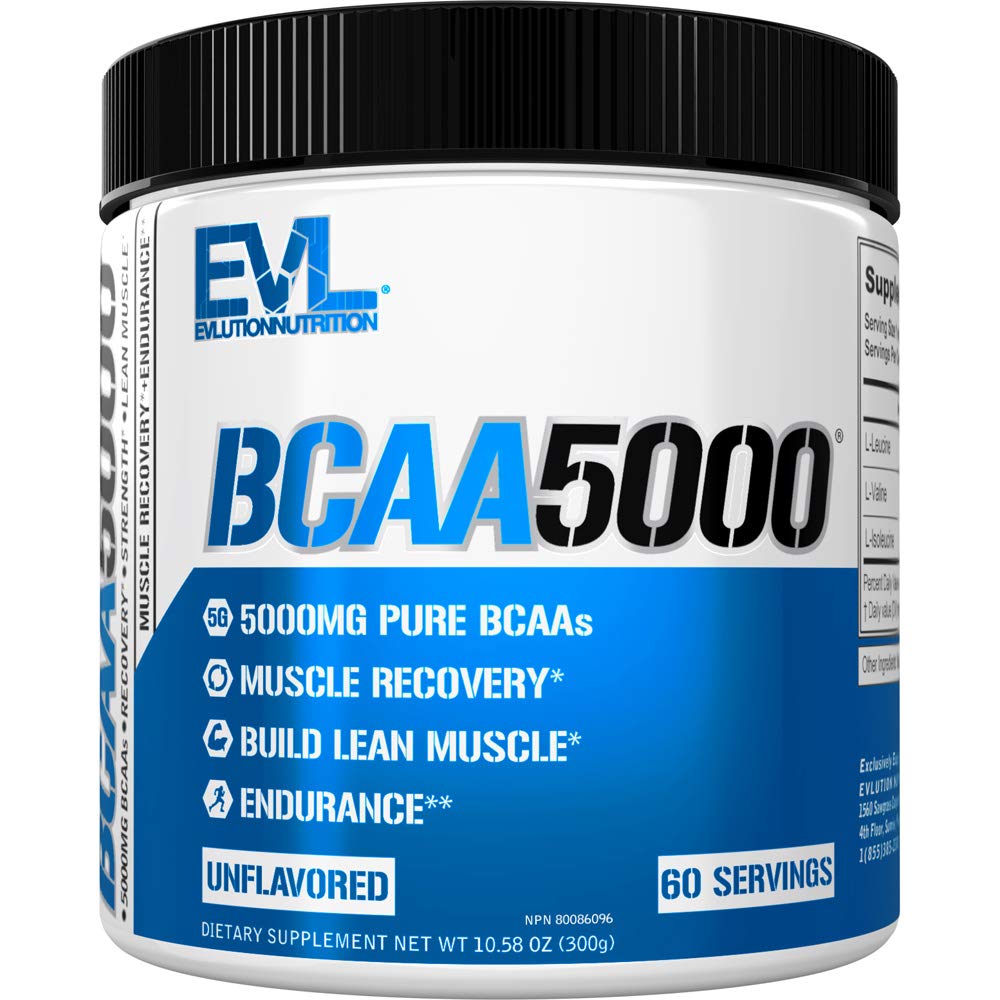 Evlution EVL BCAAs Aminosäuren Pulver - BCAA Powder Post Workout Recovery Drink und Stim Free Pre Workout Energy Drink Powder - 5g verzweigte Kette Aminosäuren Supplement für Männer - Unflavored Powder