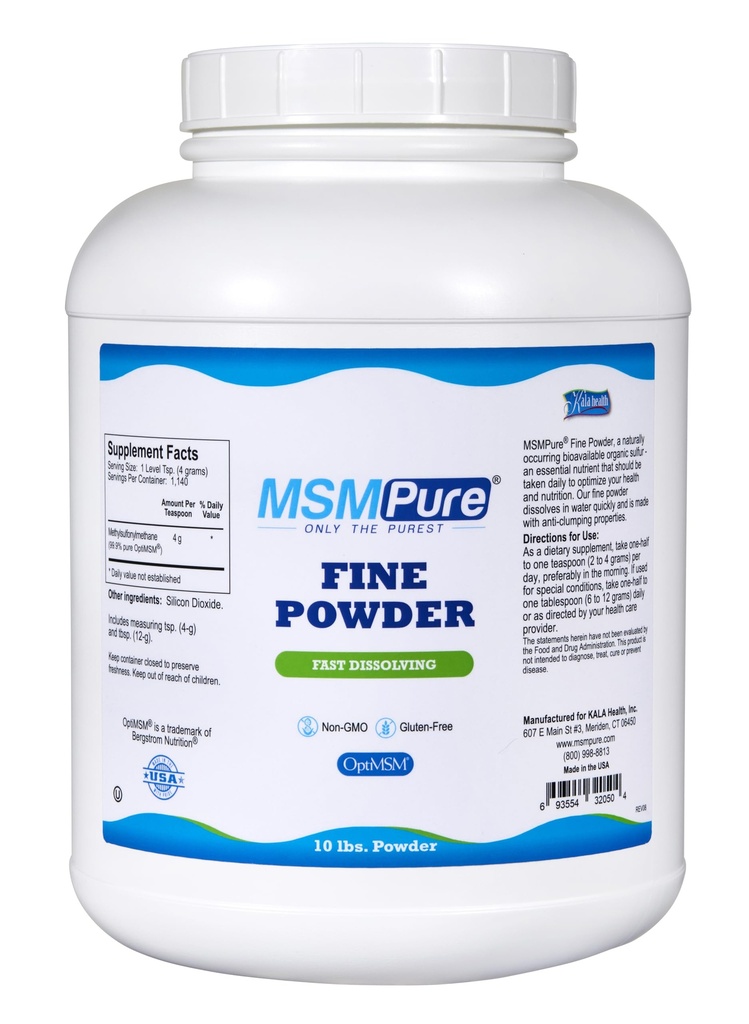 KALA SANTE MSMPure Dissolution rapide Fine MSM Powder Crystals – US-Fabriqué MSM pour la santé articulaire, l'apparence cutanée et le soutien des cheveux et ongles – 10 lb, soufre organique