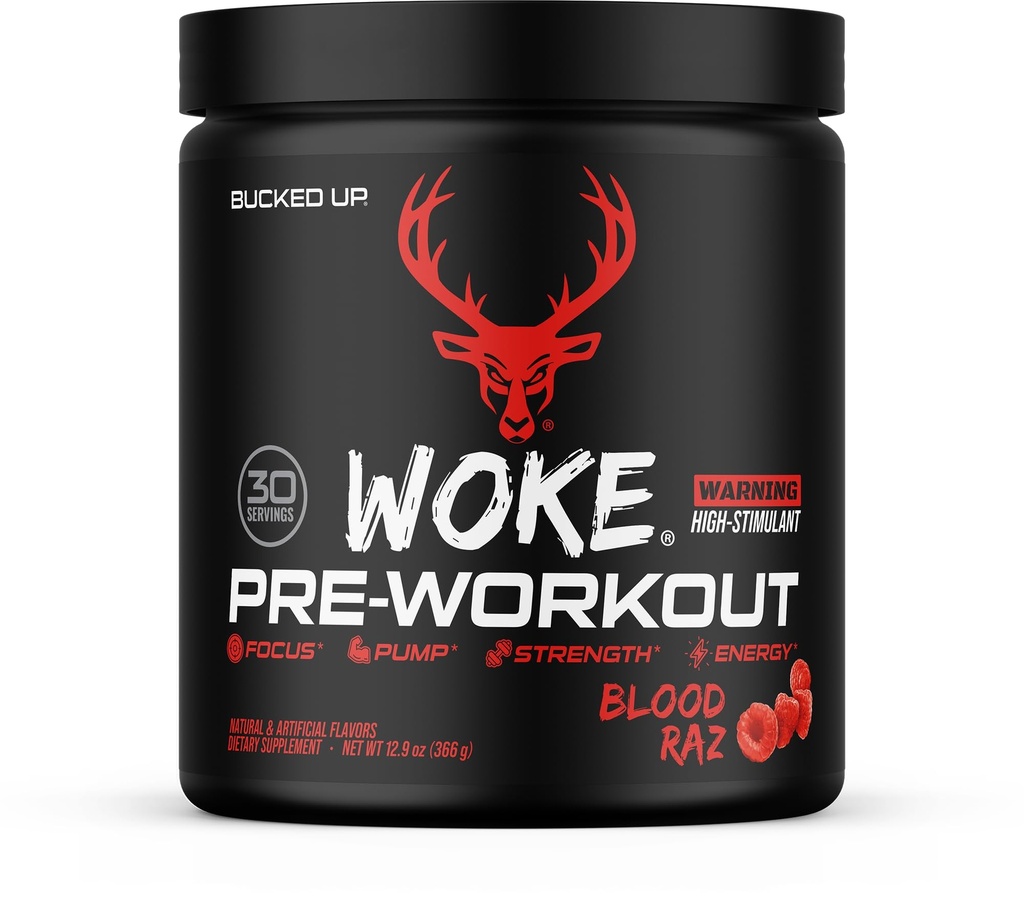 Bucked Up - Woke - HIGH STIM Pre Workout - Beste Verkostung - Fokus Nootropic, Pumpe, Stärke und Wachstum, 30 Servierungen (Blood Raz)