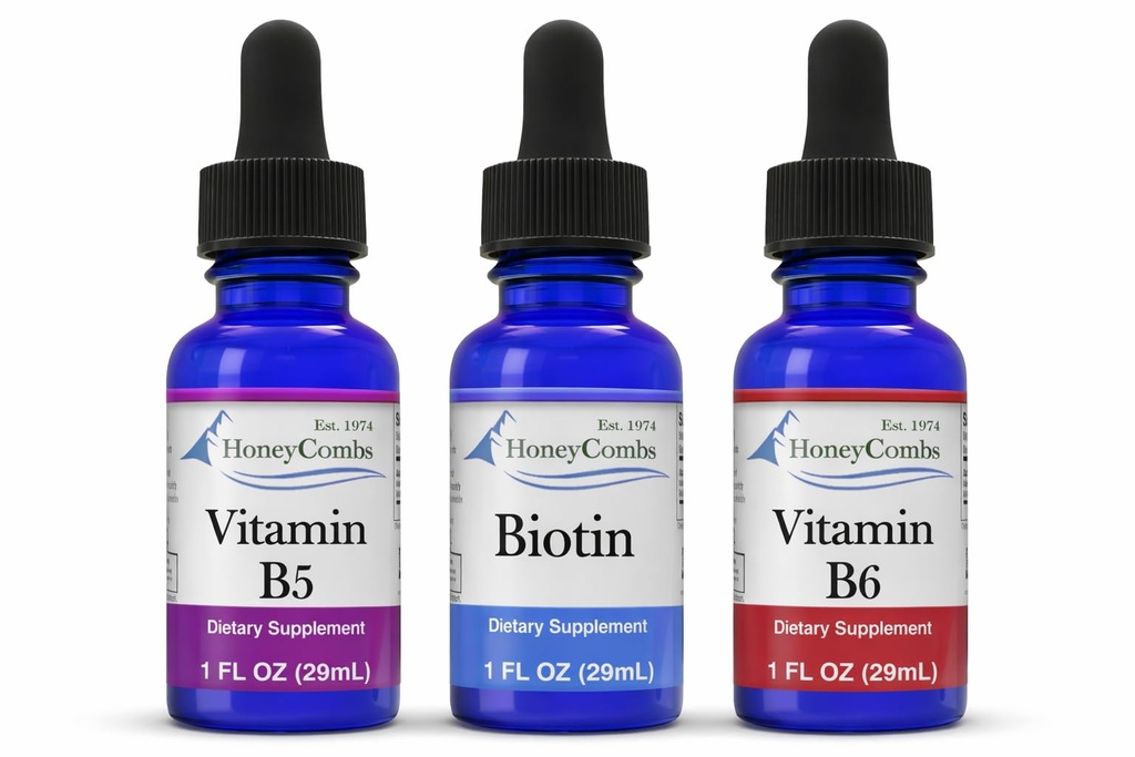 HoneyCombs Liquid Drops 1oz Jeder Sparen 10% - Vitamin B7 (Biotin) + Vitamin B5 (Pantothenic Acid) + Vitamin B6 (Pyridoxin)
