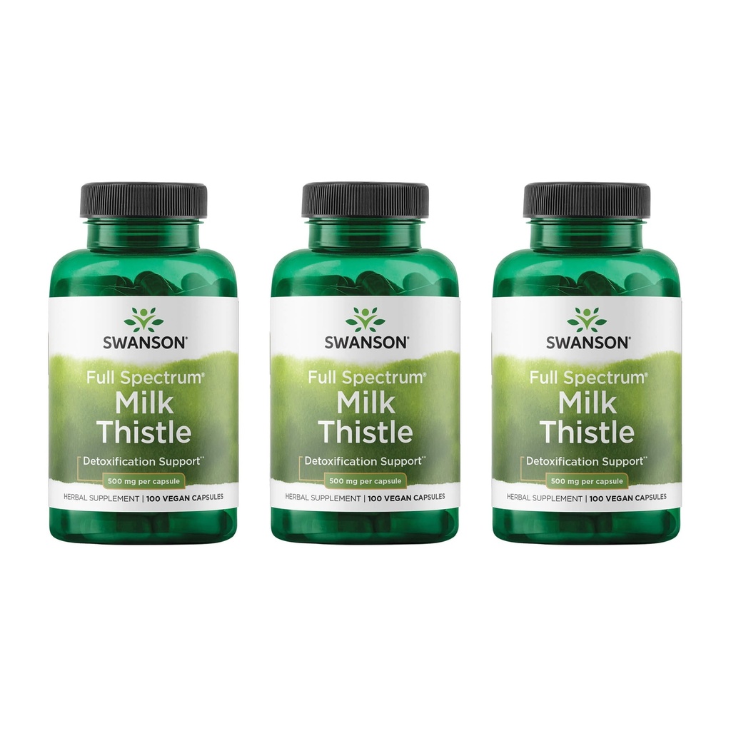 Swanson Milk Thistle - Herbal Liver Support Supplement - Natürliche Formel zur Erhaltung der Gesamtgesundheit & Wohlbefinden - (100 Kapseln, 500mg Jeder) 3 Pack