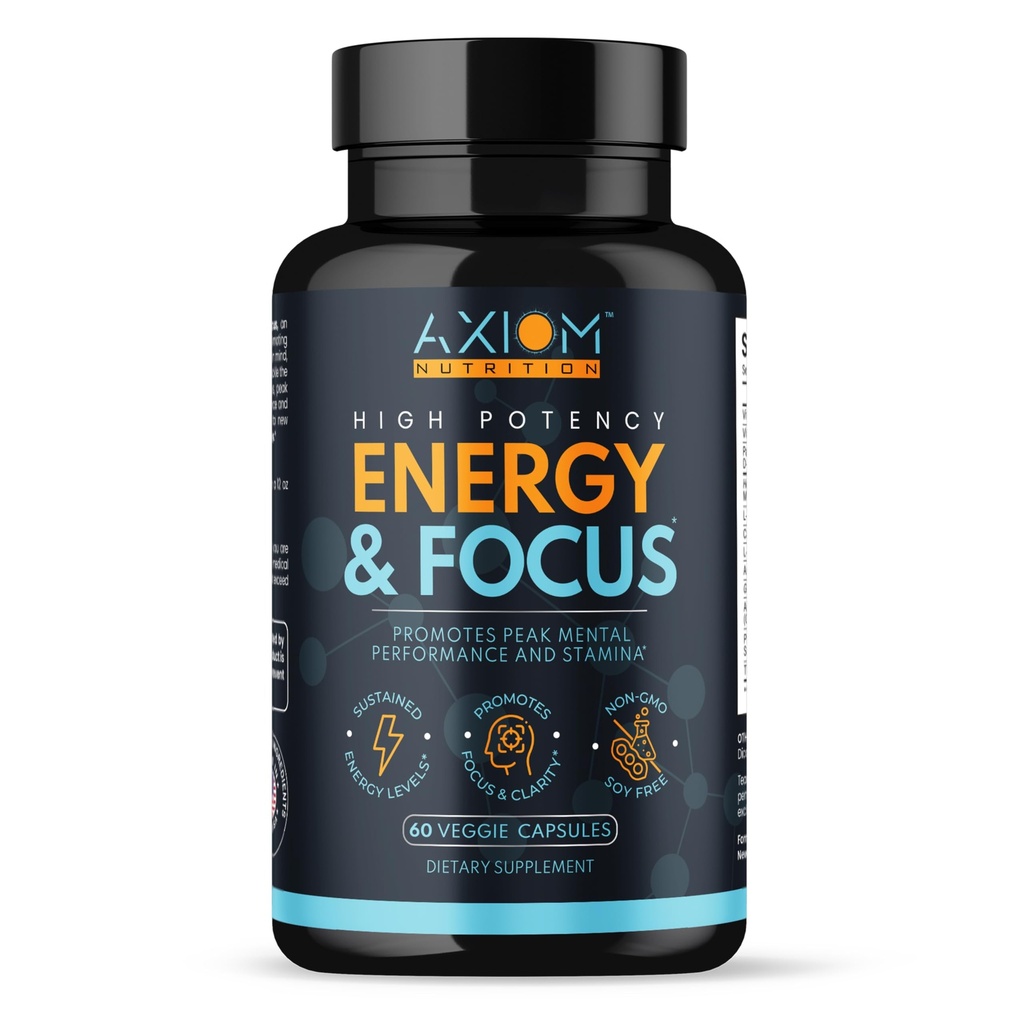Energy and Focus - Extra Strength 200mg Caffeine et Lions Mane Supplément de champignons, 60 Capsules - avec Alpha GPC, L-Theanine, L-Tyrosine pour soutenir la fonction cérébrale et la concentration