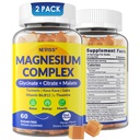 Magnesium Complex Gummies 400mg, Magneisum Glycinate Citrate Malate + Turmeric, GABA, B6 B12, Kava Kava, L-Theanin für Schlaf, Beruhigung, Energie, Magnesiumgummis für Damen, Vegan, 2 Pack