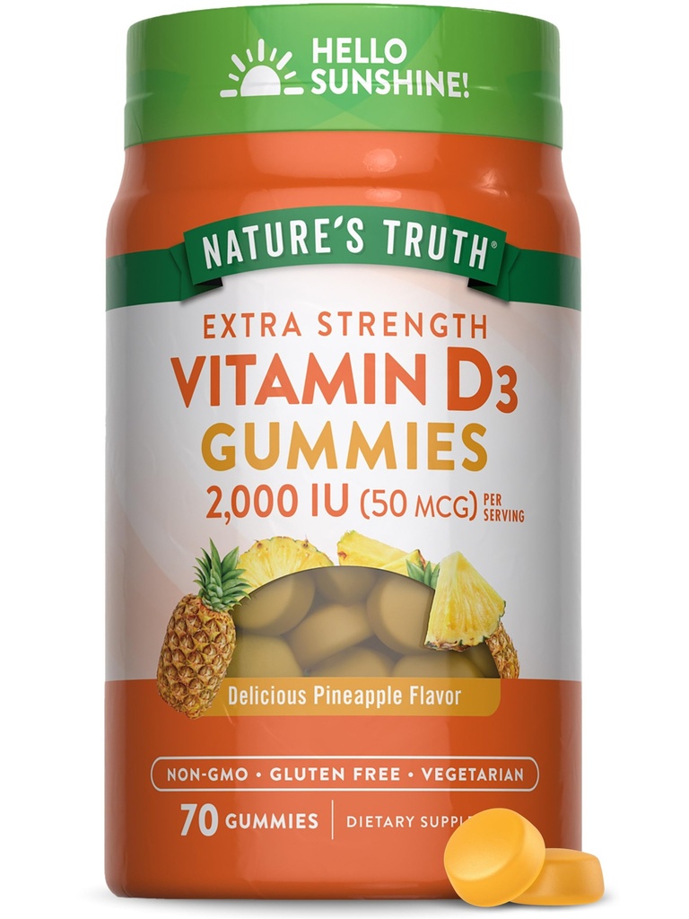 Nature's Truth Vitamin D3 Gummies | 2000 IU | 70 Count | Ananas Flavor | Vegetarisch, Non-GMO und glutenfreie Ergänzung