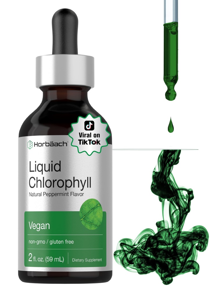 Horbäach Chlorophylle liquide gouttes de 2 oz, Vegan, non-OGM, et sans gluten Formule de goût naturel de menthe poivrée
