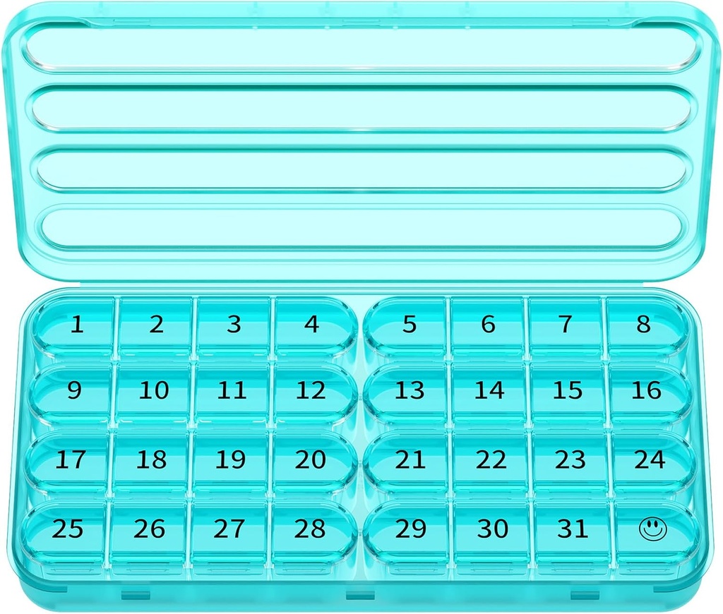 Zoksi Monatliche Pille Organizer 1 Mal pro Tag, 30 Tage Pille Box Organizer, ein Monat Pille Fall für Reisen, 31 Tage täglich Medcine Behälter für Vitamine, Supplement & Medikamente(Cyan)