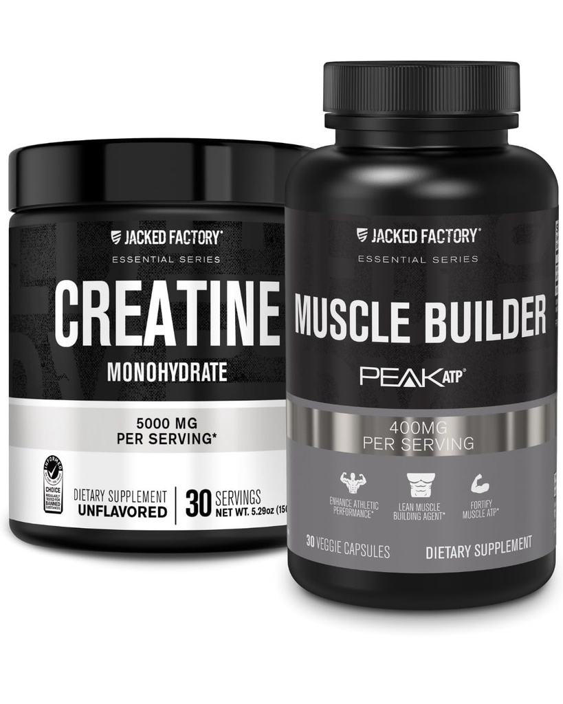 Jacked Factory Creatine Monohydrat-Pulver 150g - Kreatin-Ergänzung für Muskelwachstum, Erhöhte Stärke & Essentials Muskelaufbau - Täglicher Muskelaufbau mit PeakATP (30 Kapseln)