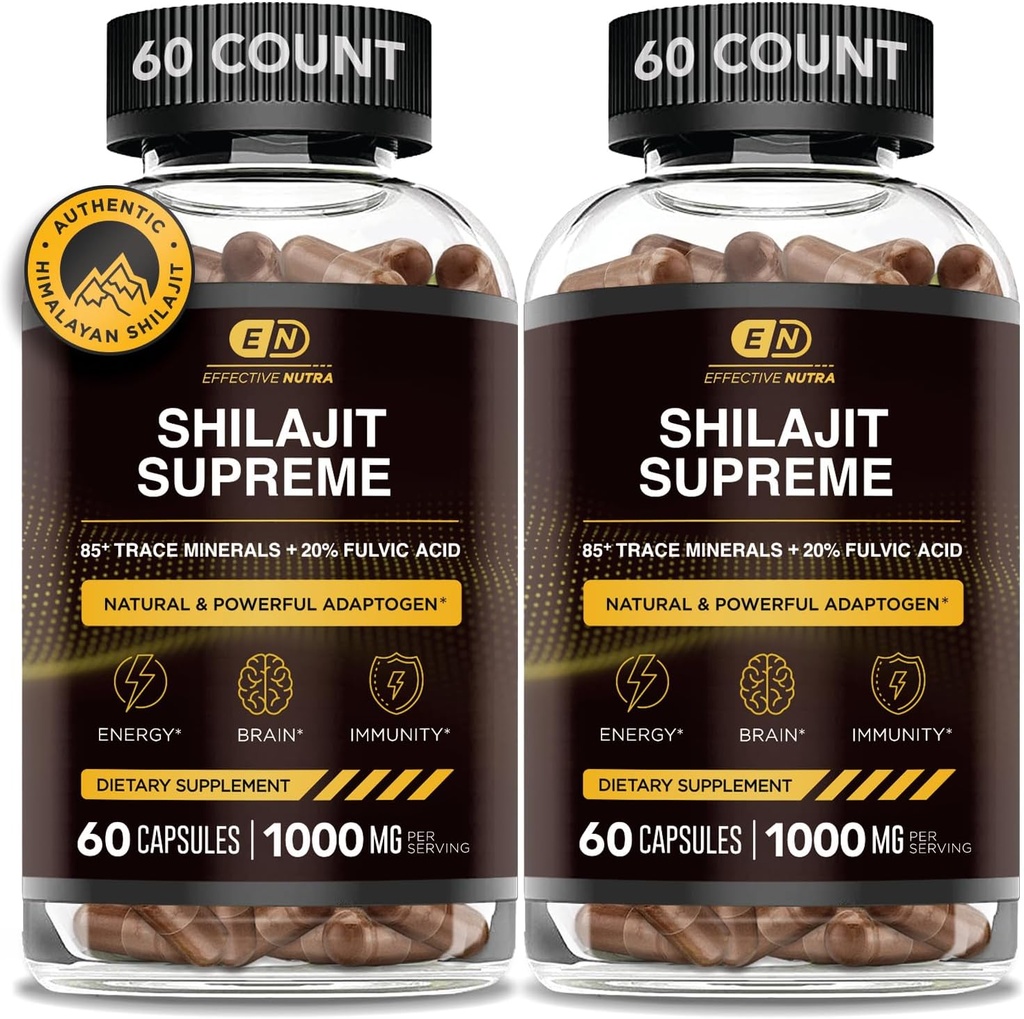 EFFECTIVE NUTRA Pure Shilajit Capsules für Männer und Frauen - Pure Himalaya Shilajit für Männer & Frauen - High in Trace Minerals & Fulvic Acid - 10000mg Authentic Shilajit Extract per Serving (120 Count)