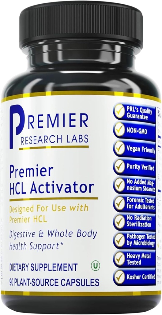 Premier Research Labs Premier HCL Activator - Pepsin Digestive Enzymes Supplement für optimale Verdauungsfunktion für Männer und Frauen, Low Stomach Acid, Nährstoffabsorption - 90 Vegetarische Kapseln