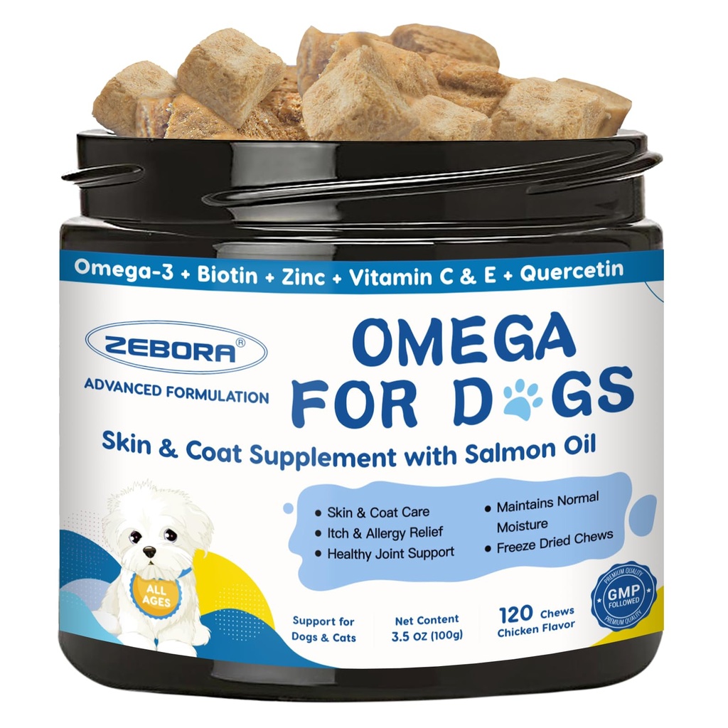 Omega 3 für Hunde mit Lachsöl, Fischöl für Hunde Haut und Mantel Ergänzung, Dog Allergy Relief, Hot Spot Behandlung, Anti Shedding, Hip & Joint Support mit EPA & DHA, Biotin, Vitamin E