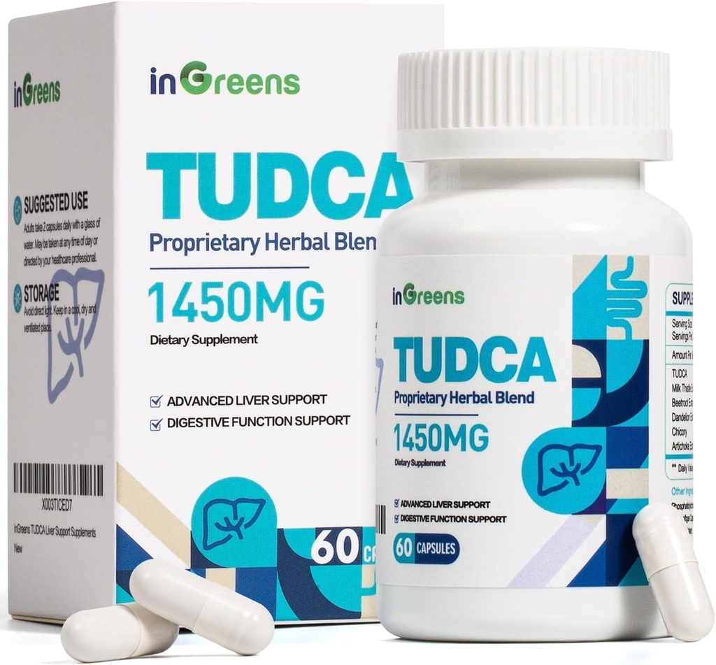 1450MG Supplément de foie TUDCA, Complexe de supplément de soutien du foie de sels de bile, santé du foie pour le nettoyage et la réparation du rein du foie, 60 capsules