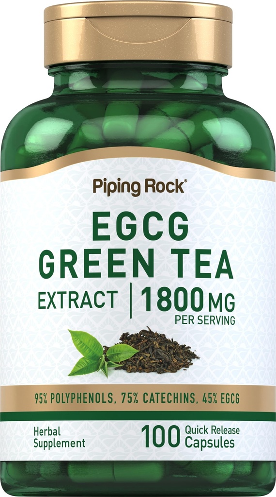 Piping Rock EGCG Green Tea Extract 1800 mg de 100 Capsules , Supplément normalisé , sans OGM, sans gluten