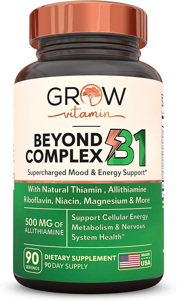 Vitamin Jenseits des B1-Komplexes wachsen - Allithiamin Natürliches Vitamin B1 Beilage mit essentiellen B-Vitaminen, Thiamin, Niacin, Biotin, Magnesium & More - Unterstützt Energie, Mood & Nervous System - 90 Kapseln