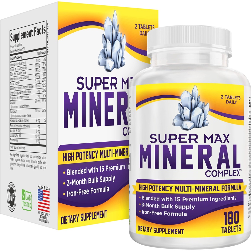 3-Monats-Multimineral-Ergänzung (Iron Free) Natürliche Multimineralien | High-Potency Multi Mineral Supplements (15-in-1) Blended Minerals Formel | Mineral Complex | 90-Day Bulk Supply | 180 Tabletten