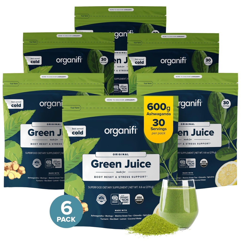 Jus vert orgaifi - Poudre de superaliments bio - Approvisionnement de 180 jours - Verts végétaliens organiques - aide à réduire le cortisol - offre une meilleure réponse au stress - soutient le contrôle du poids - mieux-être corporel total