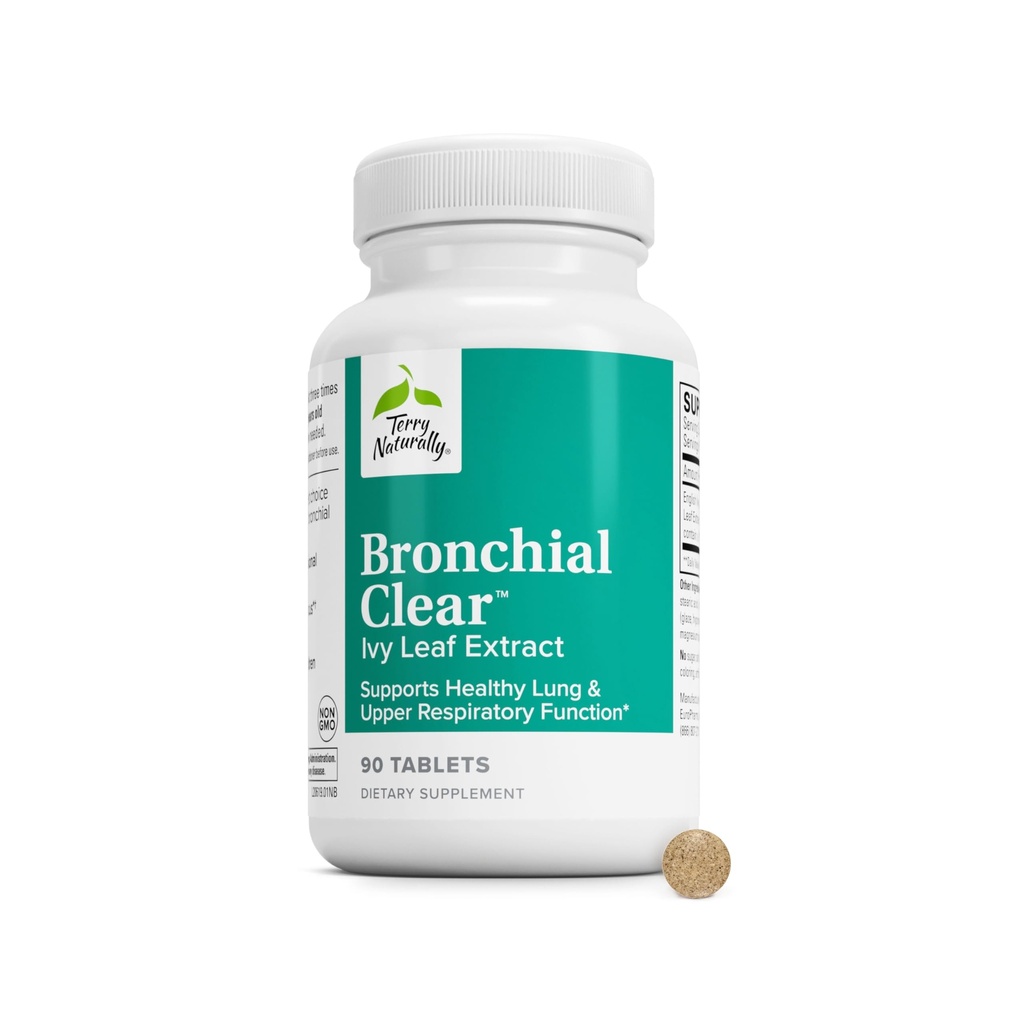 Terry naturellement Bronchial clair - 90 comprimés - Supplément de soutien de la fonction respiratoire pulmonaire et supérieure apaisante, non somnolent, non-jaunâtre - non-OGM, sans gluten - 90 portions