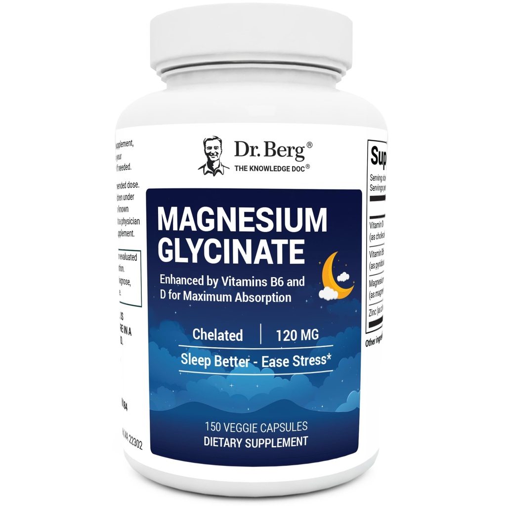 Dr. Berg Maximum Strength 4-in-1 Chelat Magnesium Glycinat mit sauber, Potent & Pure Zutaten | 4X Lab-Tested & Verified | USA Formulierte Magnesium Supplement Kapseln | 150 Kapseln