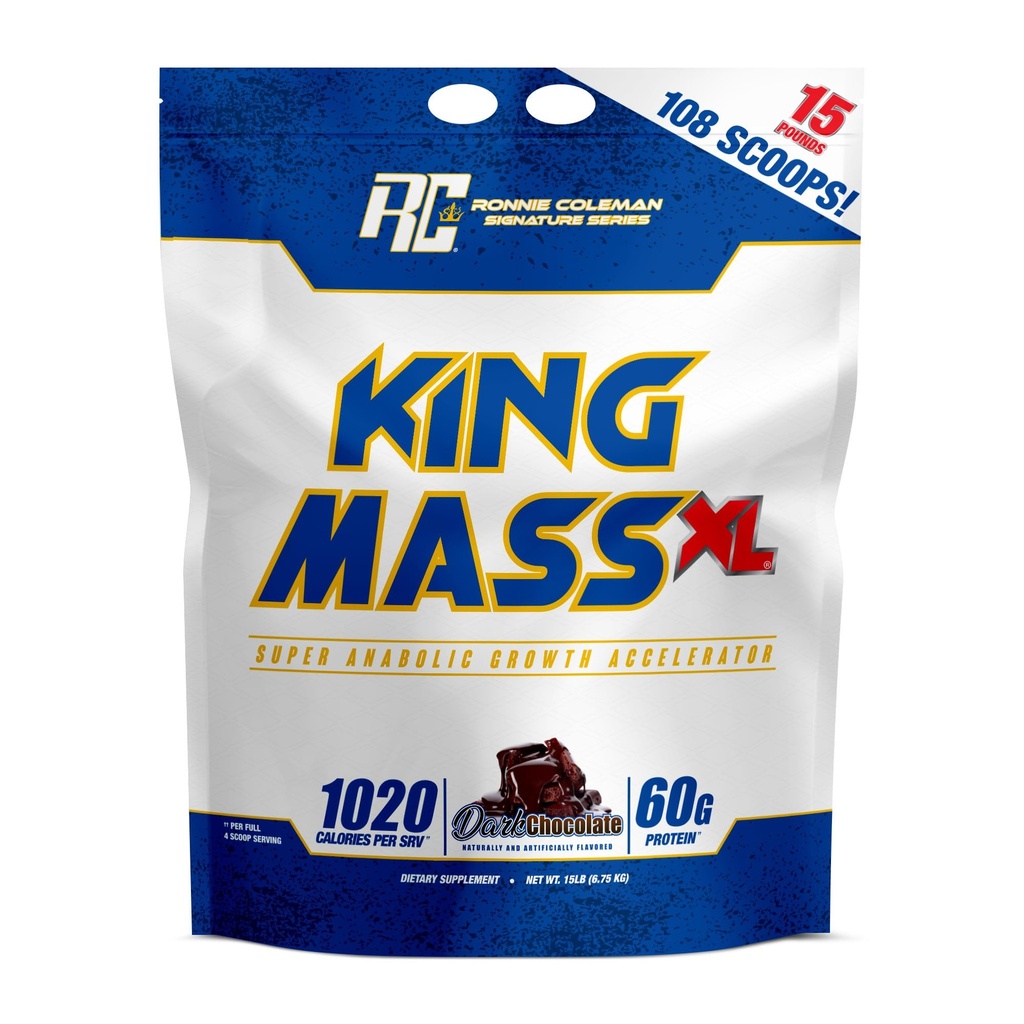 Ronnie Coleman Série Signature King Mass XL Mass Gainer Protéines Poudre, Gaineur musculaire, 60g Protéines, 180g Glucides, 1000+ Calories, Créatine et Glutamine, Chocolat Noir, 15 Pound