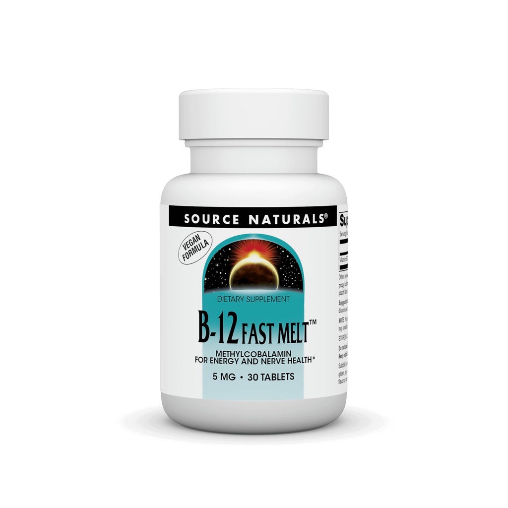 Source Naturals Vitamine B-12, soutient la production d'énergie* 5 mg - 30 Melt rapide Formule végétalienne
