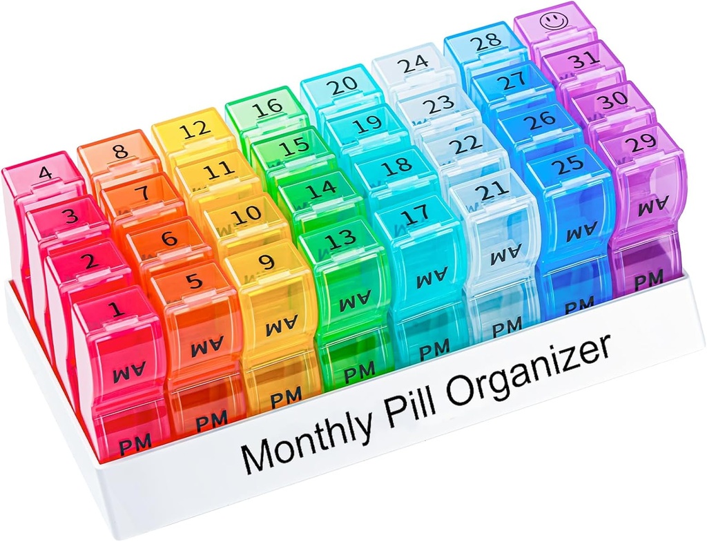 Monatliche Pille Organizer 2 Mal pro Tag, eine Month Pille Box AM PM, 30 Tage Pille Fall Kleine Komponenten, Vitamin und Reise Medizin Organizer halten, 31 Tage Pill Organizer, 4 Wochen Pillen Fälle